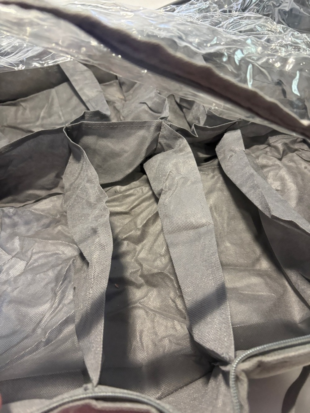 Large Gray Fabric Travel or Storage Bag with Clear Plastic Top - Picture 2 of 4